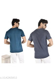 Blue & Grey Men's Regular Fit Short Sleeve Cotton T-Shirt Pack of 2 - Solid color block design for stylish comfort