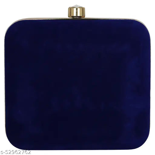 Blue velvet embroidered clutch, handcrafted with thread work, features 1 compartment, free size (7x4 inches), made in India