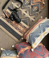 Handcrafted beige-brown cotton sofa throw, abstract pattern, KRI brand