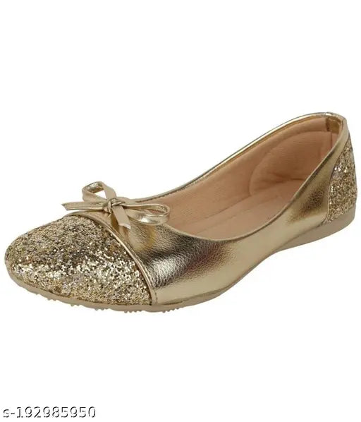 Golden synthetic leather slip-on ballerinas from Super Fancy Latest Collection for women and girls