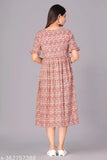Women's cotton printed fit-flare kurta, three-quarter sleeve, pure cotton dress on mannequin, India origin