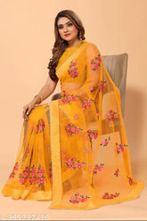 Beautiful net and silk unstitched Zari Resham embroidered saree with moti lace border, suitable for parties, festivals, or daily wear