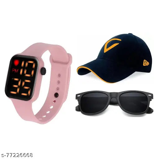 Digital multifunctional watches for boys & girls with cap and sunglasses combo - 3 pack, free size, Indian origin