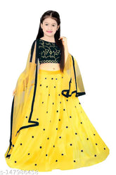 Embroidered net and satin semi-stitched lehenga choli for girls, 8-13 years, machine washable