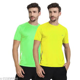 Yellow polyester FTX men's placement print regular round t-shirts (pack of 2), solid-colored, short sleeves, stylish for day and night wear