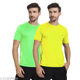 Yellow polyester short sleeve regular round T-shirts (pack of 2) for men, solid design, versatile fashion in India