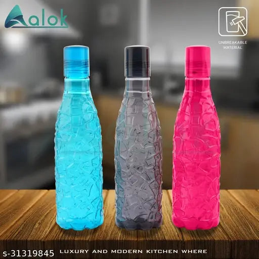 Clear, spill-proof, 3-pack Fancy multipurpose water bottle. Indian-made, food-grade plastic for a healthier lifestyle