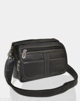 Black PU crossbody bag (4 compartments), stylish and free-size for both men and women