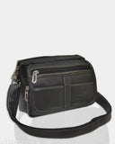 Black PU crossbody bag (4 compartments), stylish and free-size for both men and women