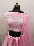 Embroidered net lehenga set for women, semi-stitched (44in waist, 43in length), made in India