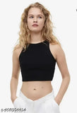 Black lycra crop cami tank top for women, solid net style