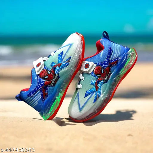 Orange/Blue breathable mesh kids casual shoes with velcro fastening, ideal for active play