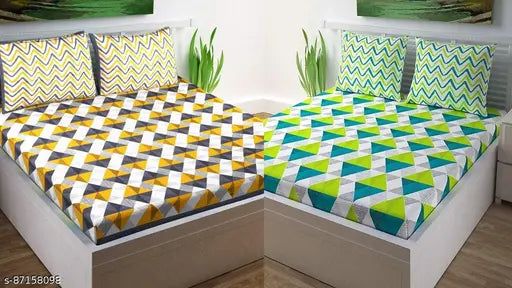 Jaipuri cotton double bed sheet combo pack - 2 bedsheets & 4 pillow covers, Indian-made handcrafted Jaipuri design
