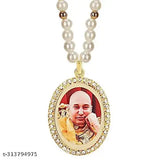 White pearl and gold beads GuruJi Swaroop pendant for car hanging, religious idol with diamond stones, Indian artisan crafted