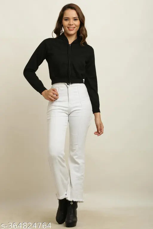 Fleece short hood, stylish solid color jacket for women, size S (36in bust, 17in length)