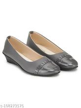 Grey synthetic ballerina flats, closed back style for women's fashionable footwear
