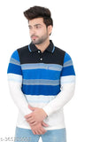 Breathable multicolor striped polo t-shirt for men, polycotton material, full sleeve, regular fit - EMBRO Casual Wear