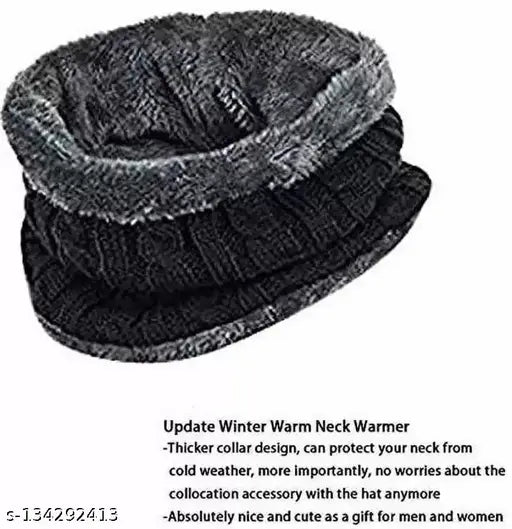 Black woolen slouchy beanie cap, suitable for boys & girls. Comfortable, trendy, and protective accessory." (106 characters)
