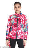 Solid pink polyester jacket with printed net pattern, long sleeves, and anti-microbial technology. Women's gym wear from Chkokko, India." (125 characters)