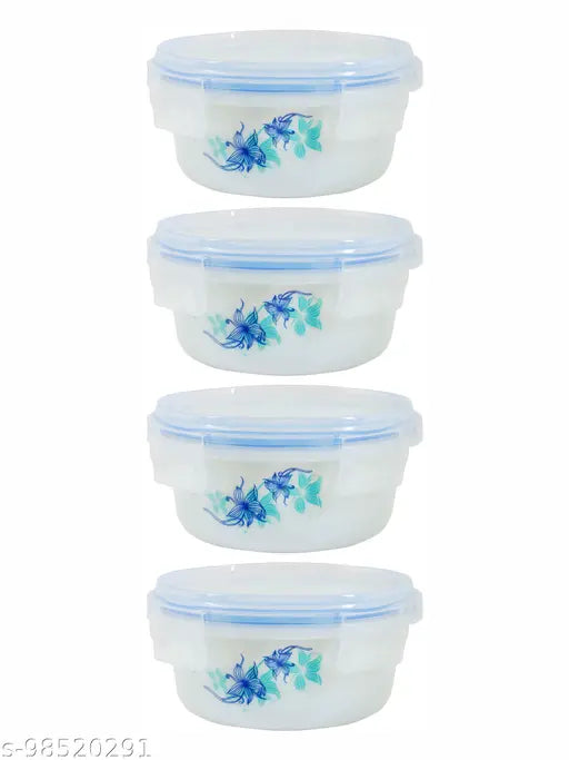 Opalware storage containers with lids (set of 4pcs), airtight glass bowls with floral print design for fridge, freezer, and microwave use, ideal for leftovers and pre-prepared meals