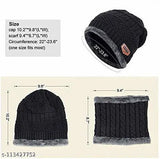 Black wool beanie cap with neck warmer & cotton glove set - Fancy Men's winter 3-in-1 accessory pack (India)