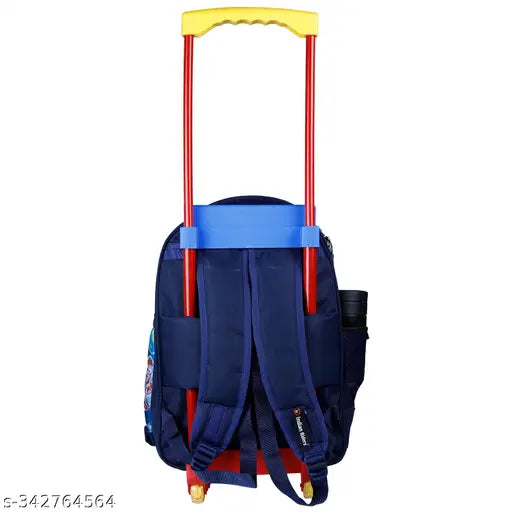 Blue 30L waterproof polyester travel trolley bag for kids, Indian Space Boy School design, ideal for school and travels