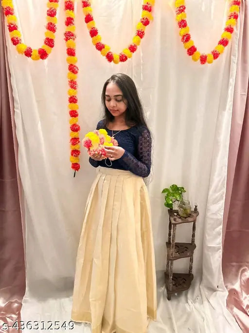 Teal embroidered designer Pattupavada set (PB126), net top with full sleeve and Kerla silk skirt, size S-XXXL. Indian handcrafted traditional attire with jari border on skirt