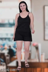 Cotton night suit top and shorts set for women, attractive and comfortable sleepwear with breathable fabric. Available in regular size and plus size, perfect for layering with denim jeans. Made in India