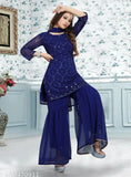 Blue Georgette Kurti Sharara Set with Sequin Embroidery - Traditional Indian Wedding Festival Partywear