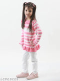 Multi-colour striped acrylic skivi sweater for kids, round neck, full sleeve, regular fit - Knitco