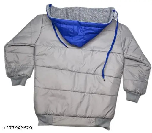 Gray nylon solid block jacket for boys, stylish party wear with low price (50% discount)