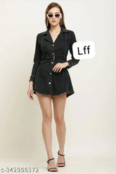 Denim V-neck long jacket for women, solid pattern, XS-XL sizes