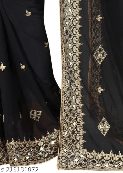 Black Georgette saree with embroidered blouse, premium Indian quality