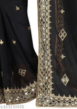 Black Georgette saree with embroidered blouse, premium Indian quality