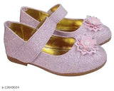 Synthetic pink bellies with closed back, rubber soles for 3-11 years, India-made exclusive design