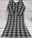 Stylish black woolen check kurti, three-quarter sleeves, India-made fashion wear