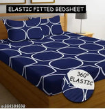 Glace Cotton double queen elastic fitted bedsheets with geometric pattern, ideal for adults in AC rooms