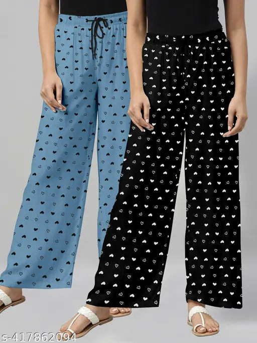 RoyalblueBlack printed cotton pyjama set for women - maxi length, 2 pack