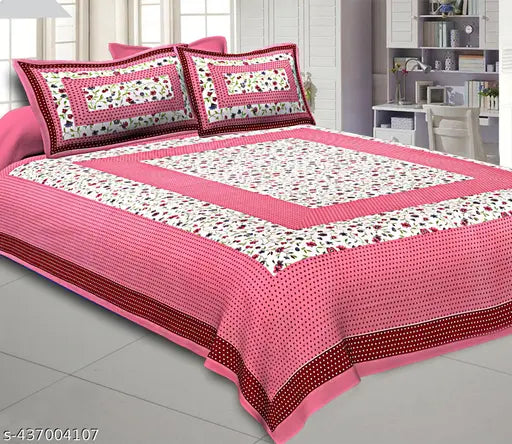 Multi-colored floral patterned double bed sized cotton bedsheet with 2 pillow covers, 180 TC, perfect for adult use in summer. Handcrafted Jaipuri bedsheet with traditional Rajasthani designs
