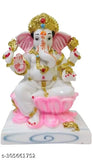 White marble Ganesh idol, 7-inch tall statue for pooja room, intricately detailed