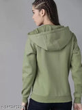 Solid fleece women's hooded sweatshirt, snug fit for S-XL, ideal for casual wear with jeans, made in India