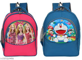 Waterproof polyester school bag with TORMEC Barbie & Doraemon combo for LKG/UKG/1st standard students, free size (22cm x 14cm x 38cm)
