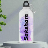 Aluminum personalized sipper water bottle 600ML for Saksham - Ideal gift, high-quality aluminum, leak-proof cap with carabiner clip, made in India