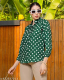 Indian Georgette Crepe Short Top, western style with three-quarter sleeves and printed net pattern. Size S (36in bust, 28in length), suitable for parties