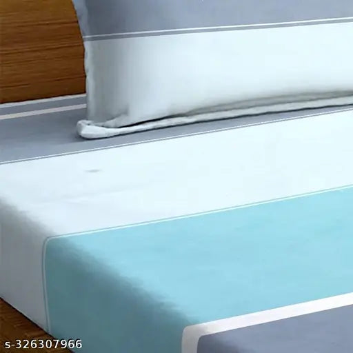 Sky blue, superfine elastic cotton double bedsheet set with 2 pillow covers (78x72+10, 28x18). Perfect fit for adult summer comfort