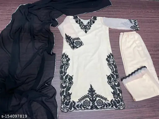 New designer festival special, heavy georgette top with palazzo suit in silver fancy dupatta - Indian chine stitched work