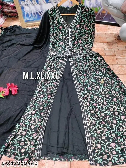 Rayon Anarkali Kurti & Dupatta set for couples, printed combo, three-quarter sleeves. Beautiful Indian craftsmanship, suitable for events or office wear