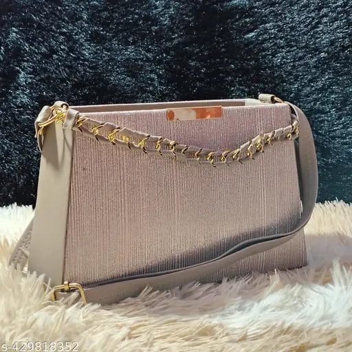 Embroidered PU striped sling bag, free size with 3 compartments for women