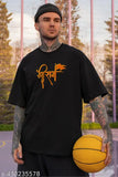 Men's cotton blend Shree Ram 7 black printed T-shirt, short sleeves, oversized fit