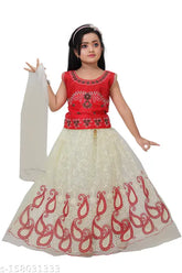Soft silk kids lehenga choli with net dupatta and embroidered patterns, traditional Indian outfit for 3-4 years or 8-9 years old